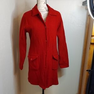 Pure Merino Wool Red Button Up Coat Size Large Liz Claiborne